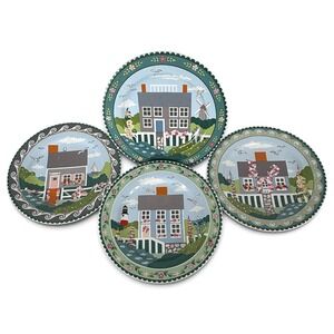 4 Sakura Salad Plates Nantucket Stoneware Claire Murray Complete Set 8.25" House